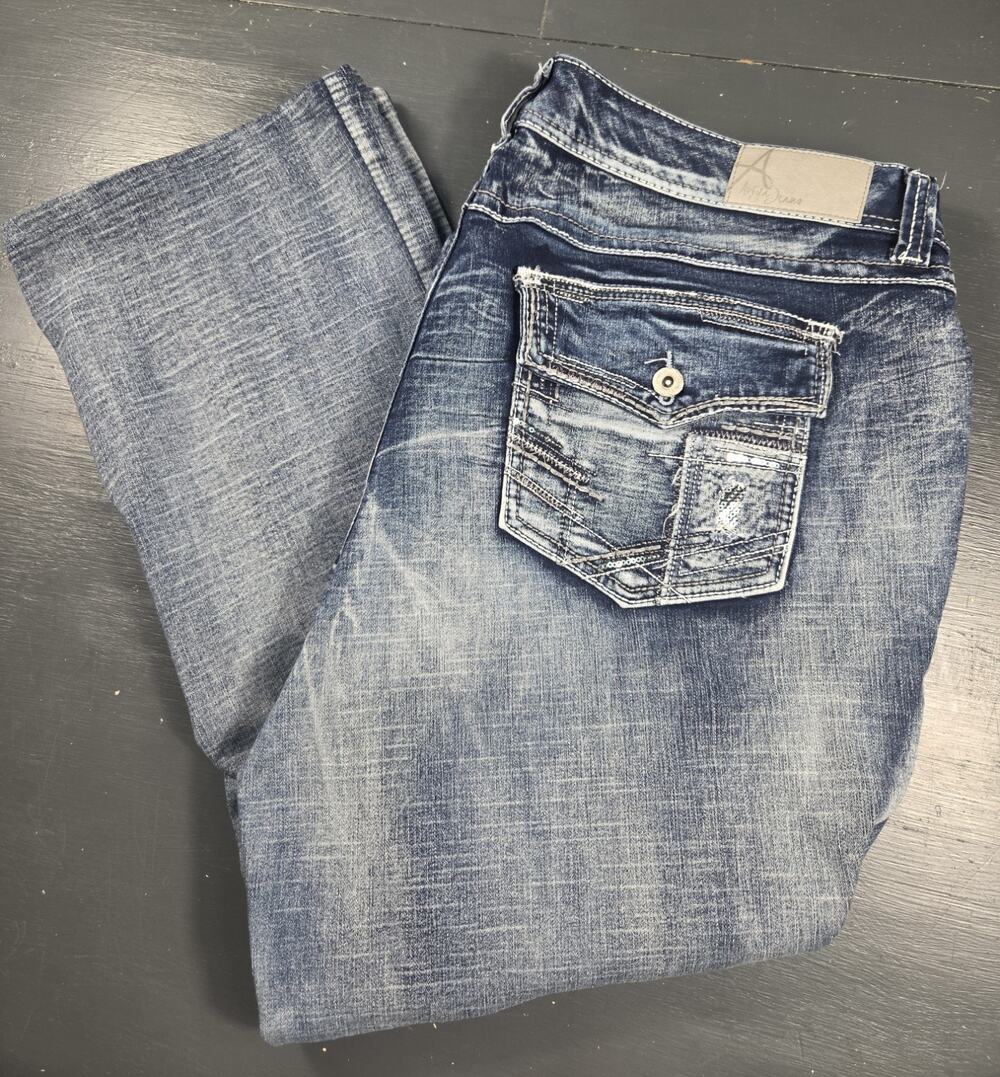 Ariya Jeans Women's Size 20 Bootcut Distressed Stretch Blue Denim Sequined Flap